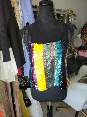 Zara Multi-Color Sequin Tie-Shoulder